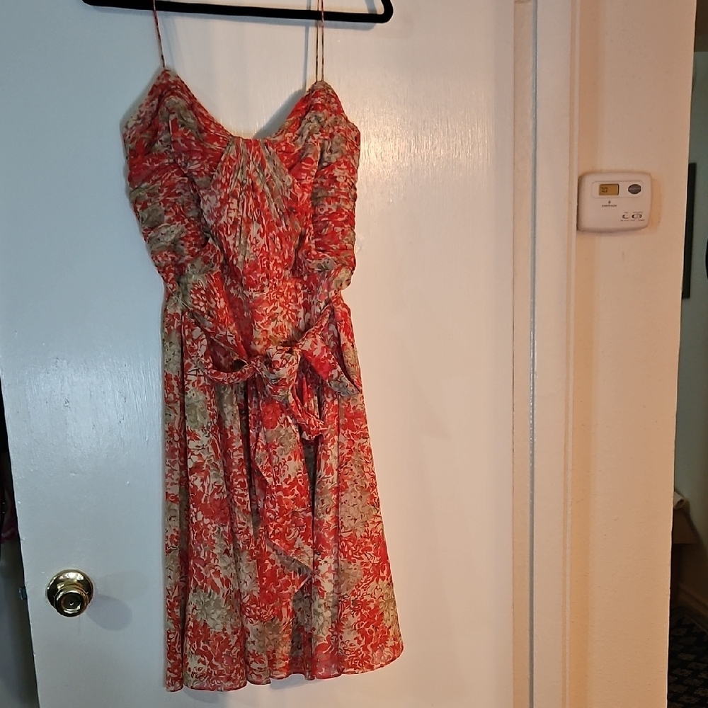 Lauren Ralph Lauren Red and Cream Strapless Floral Sundress